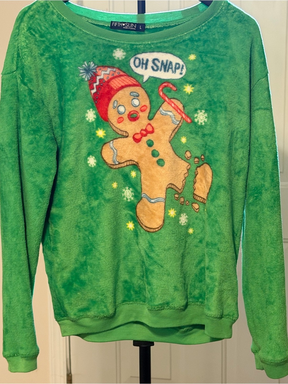 Fifth Sun Green Holiday Gingerbread Crewneck Sweater